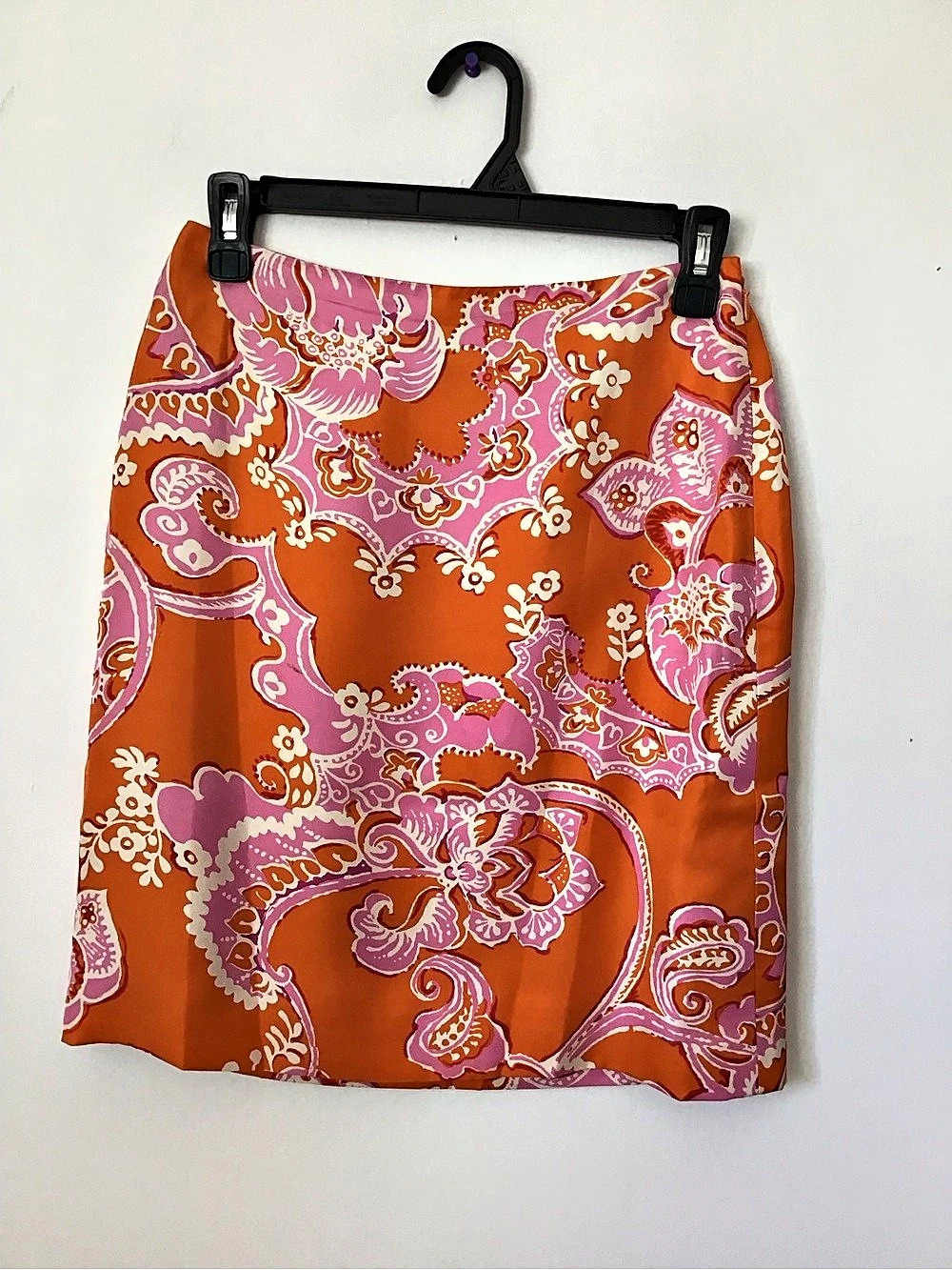 Ann Taylor Petites Paisley Silk Mini Skirt in Orange & Pink Size 2P Like New 100